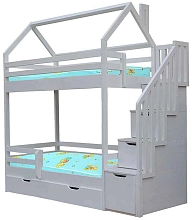 Кровать двухъярусная домик Домик с лестницей (Корона-8) массив