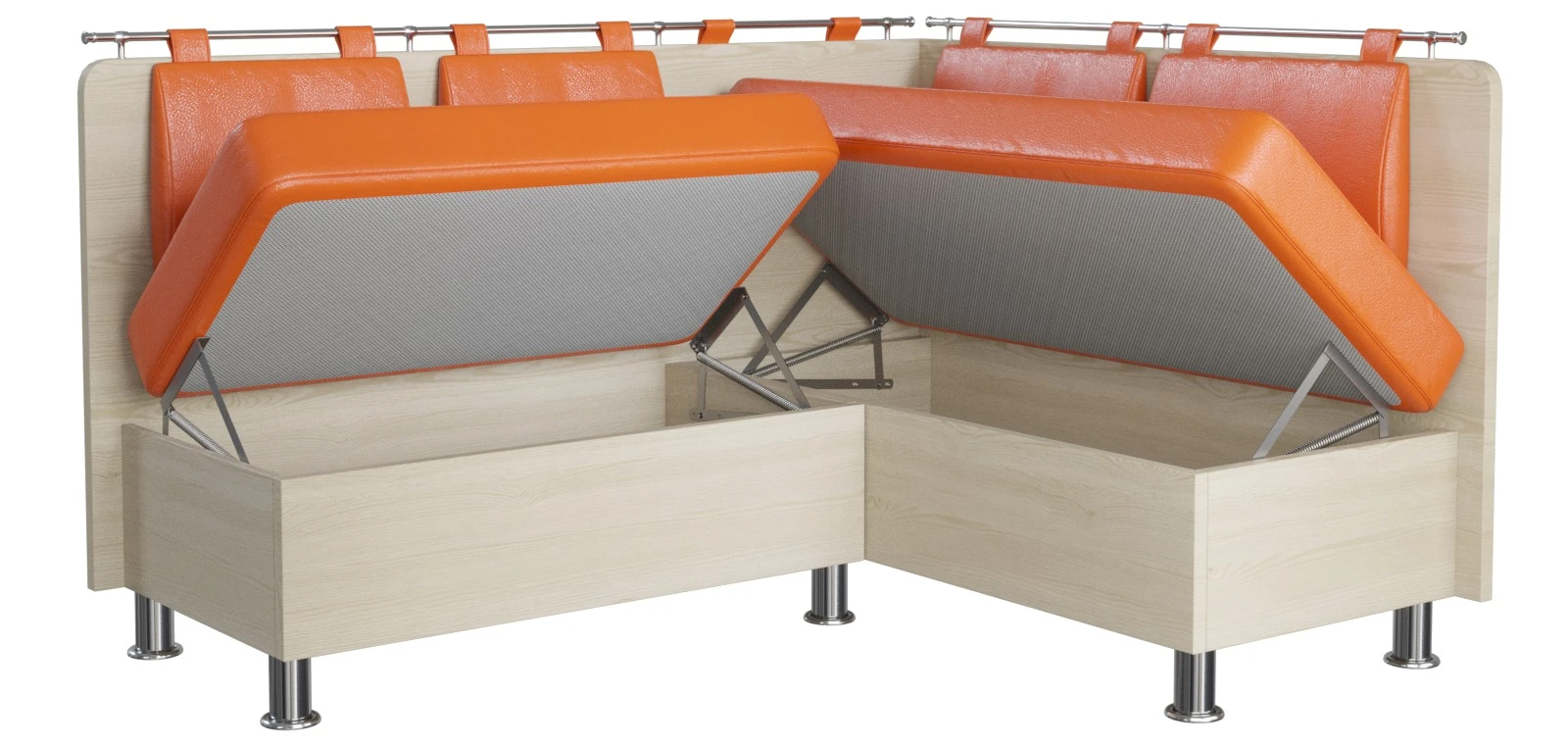 оранжевый угловой диван для кухни