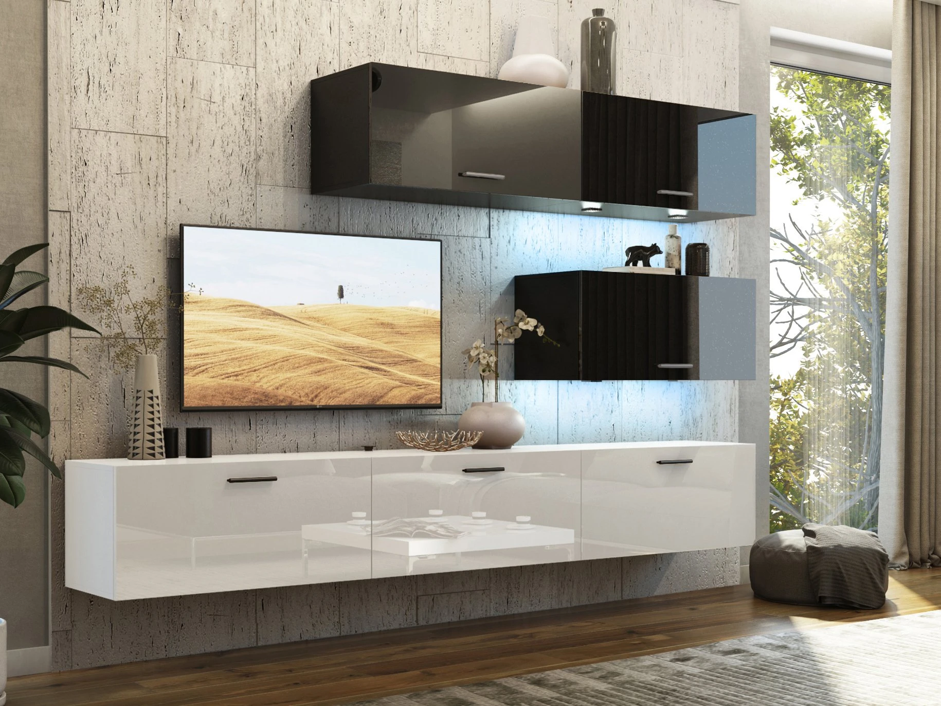 стенка под телевизор навесная в современном стиле
