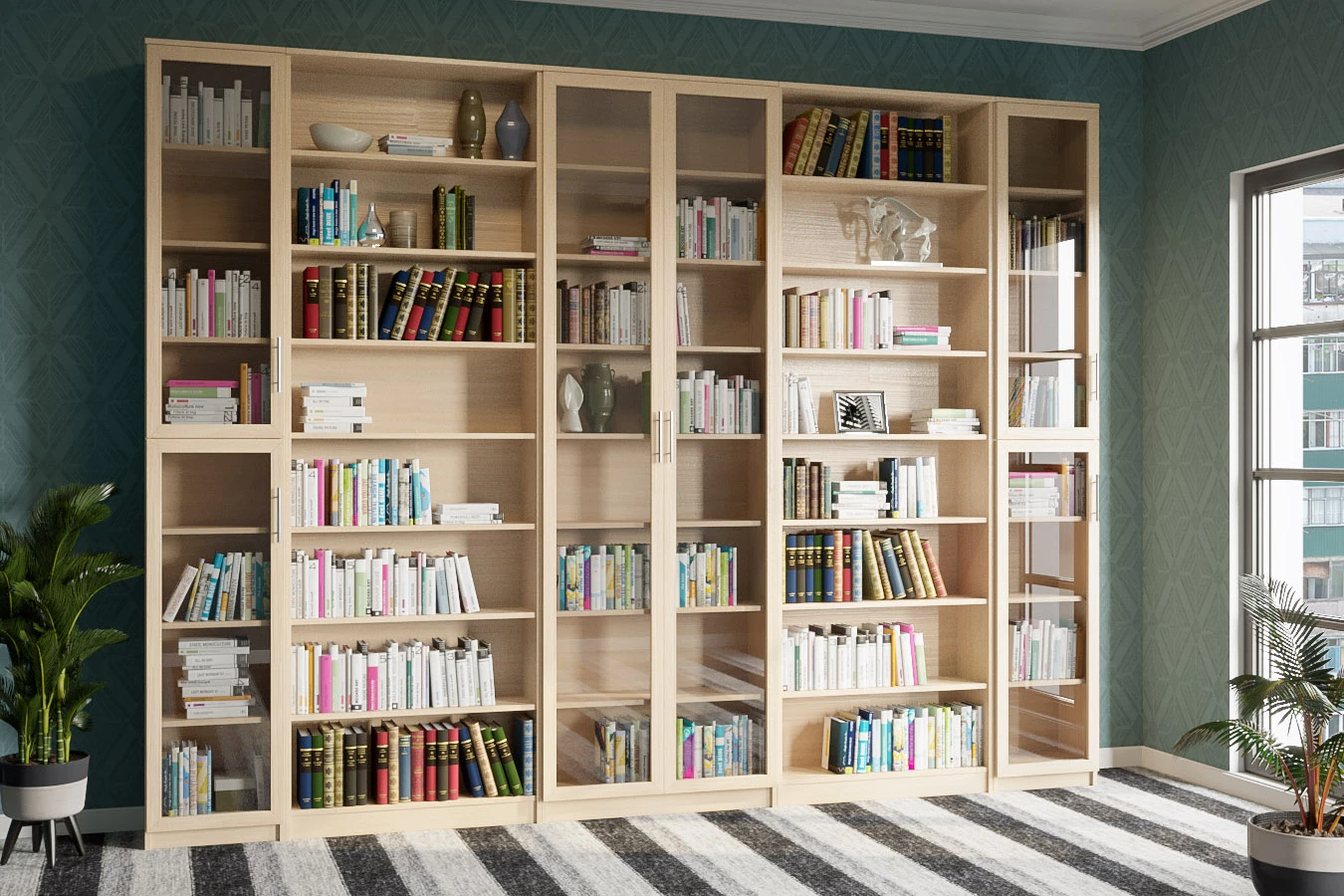 шкафы библиотеки для дома