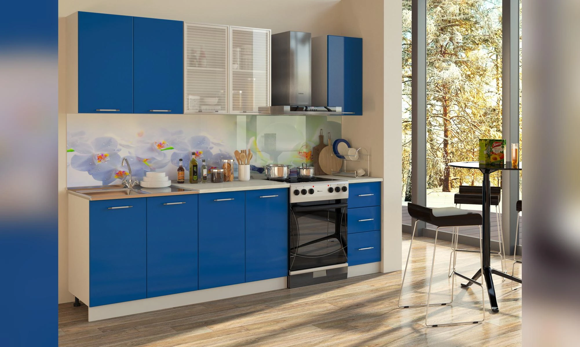 Кухонный гарнитур беленый синий