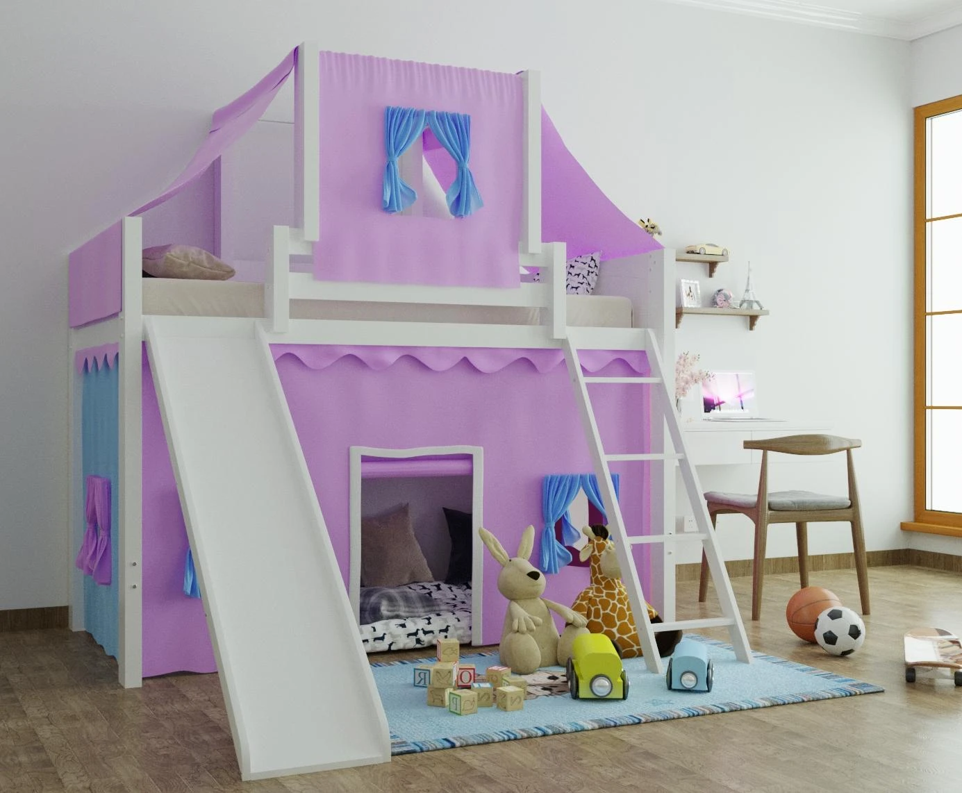 кровать домик для девочки с игровой зоной