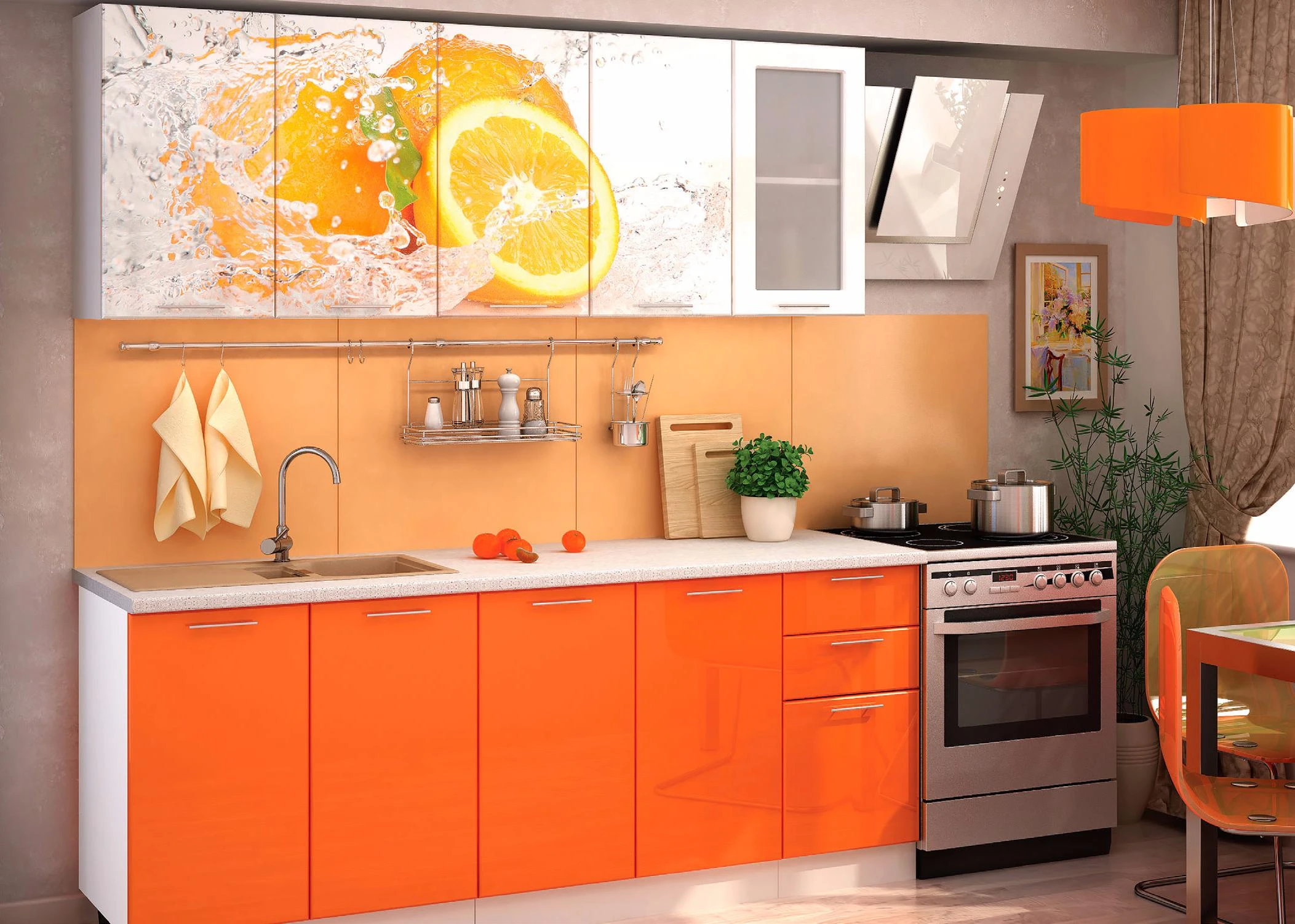 обои для оранжевой кухни дизайн