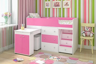 Кровать-чердак Малыш Розовая