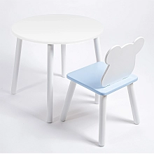 Комплект детский стол со стулом МИШКА ROLTI Baby (белая столешница/голубое сиденье/белые ножки)